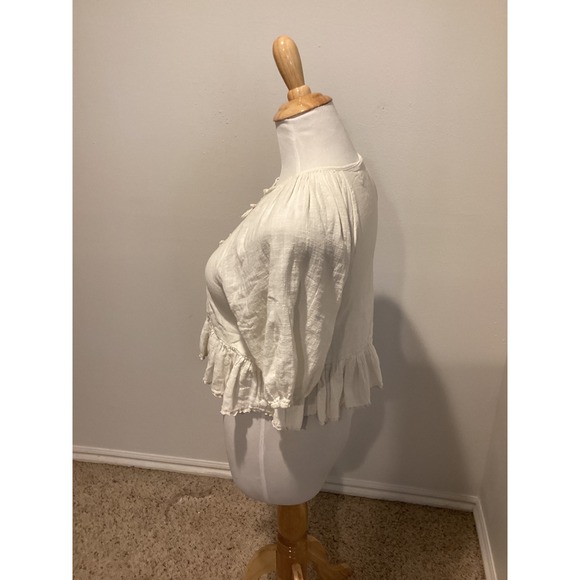 Zara Girls White Tie Front Puff Sleeve Peplum Blouse Size 13-14 CM 164 - Picture 2 of 5